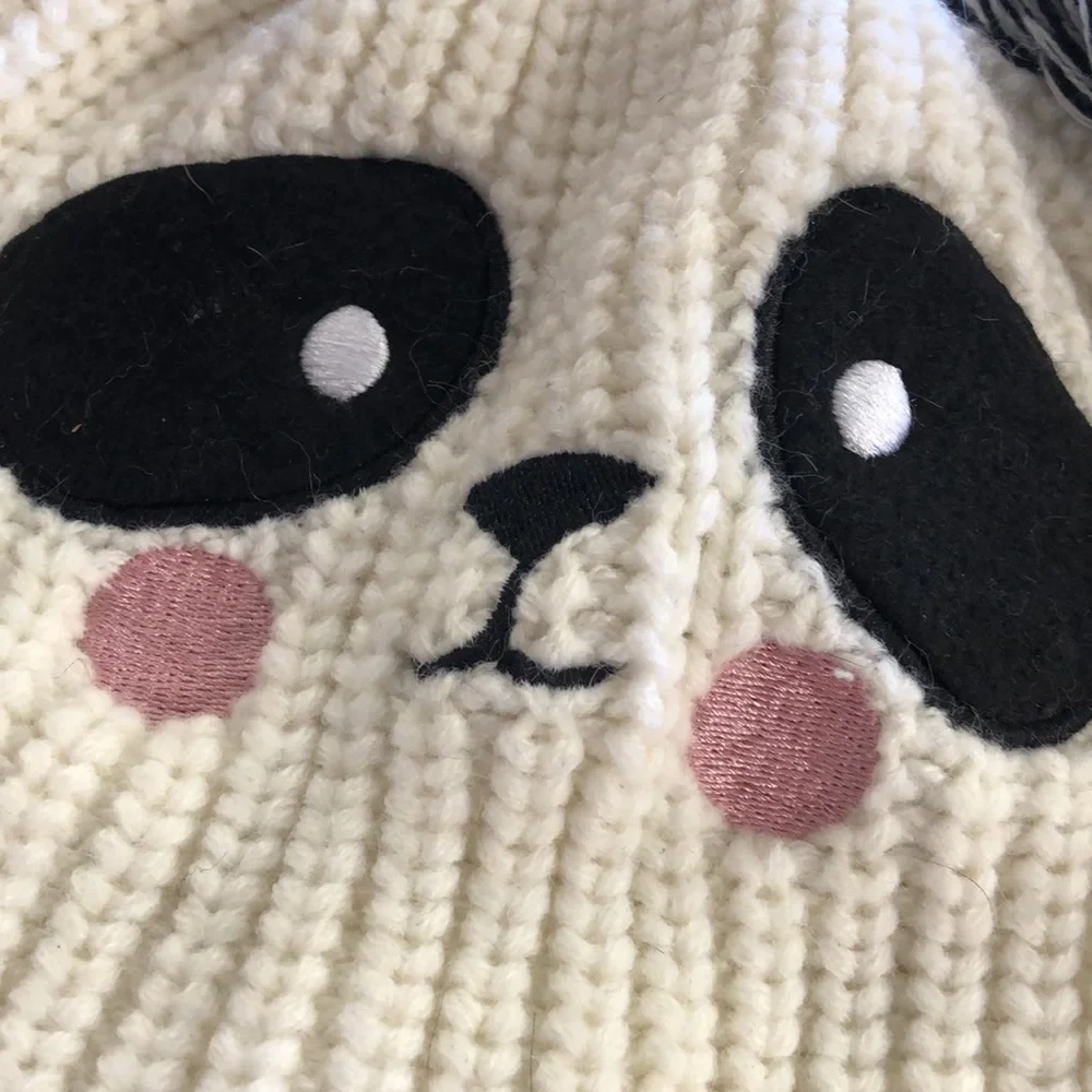 Youth girls winter stocking hat  knit little girls panda bear